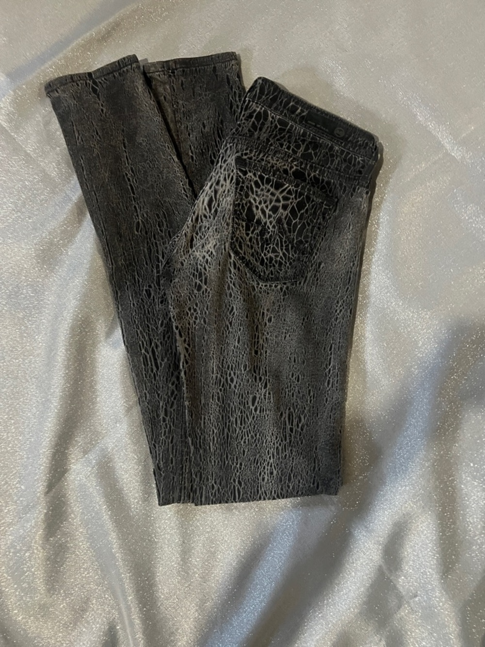 AG Adriano Goldschmied Black Croc-Embossed Jeans